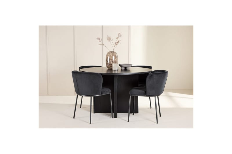 Spisegruppe Strada Rundt 120/170 cm Svart med Edina Stoler 4 stk, Svart - 4 stk, Svart - Møbler - Bord - Spisegrupper