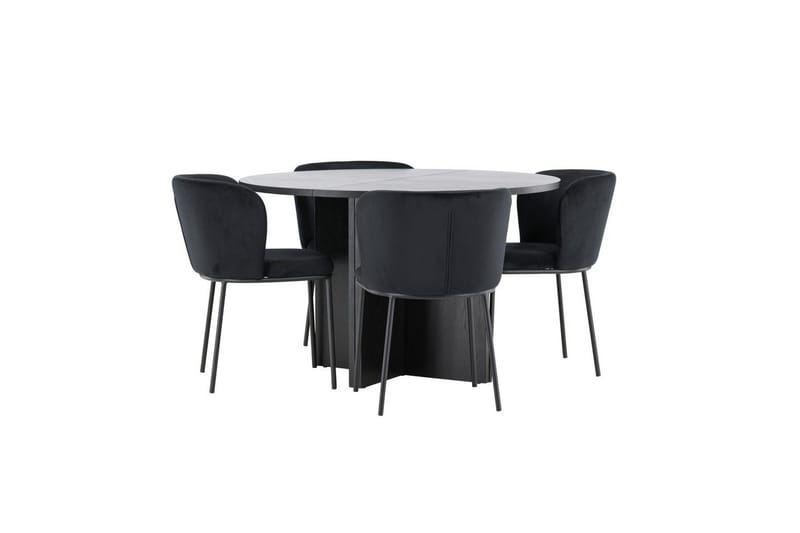 Spisegruppe Strada Rundt 120/170 cm Svart med Edina Stoler 4 stk, Svart - 4 stk, Svart - Møbler - Bord - Spisegrupper