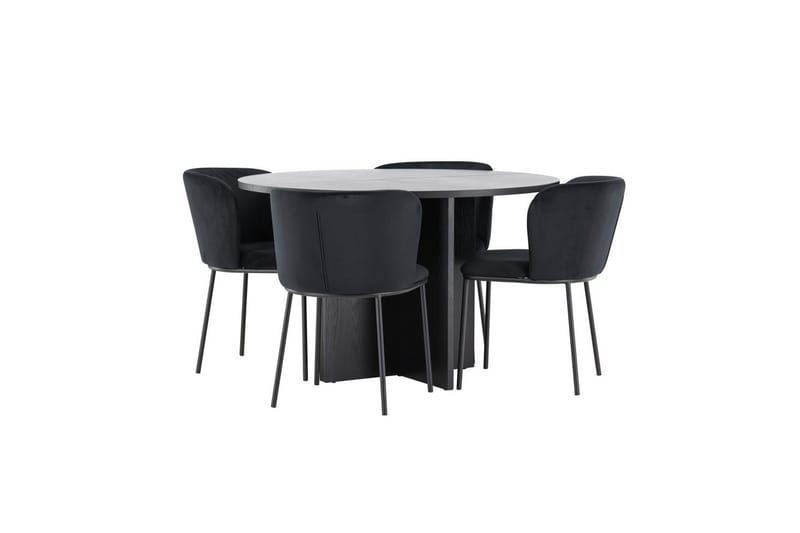 Spisegruppe Strada Rundt 120/170 cm Svart med Edina Stoler 4 stk, Svart - 4 stk, Svart - Møbler - Bord - Spisegrupper