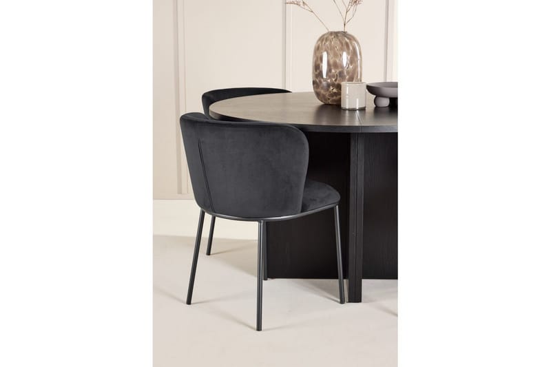 Spisegruppe Strada Rundt 120/170 cm Svart med Edina Stoler 4 stk, Svart - 4 stk, Svart - Møbler - Bord - Spisegrupper