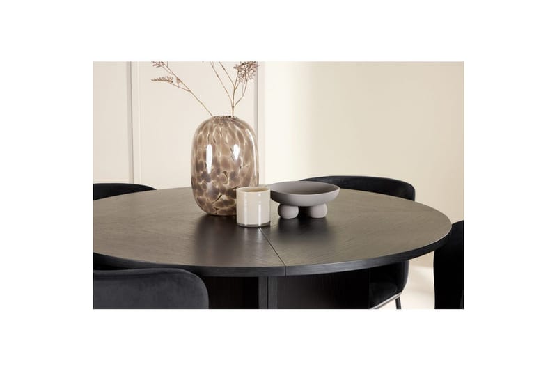 Spisegruppe Strada Rundt 120/170 cm Svart med Edina Stoler 4 stk, Svart - 4 stk, Svart - Møbler - Bord - Spisegrupper
