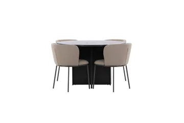 Spisegruppe Strada Rundt 120/170 cm Svart med Edina Stoler 4 stk, Svart / Brun - 4 stk, Svart / Brun - Møbler - Bord - Spisegrupper