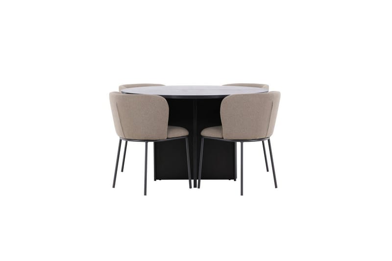 Spisegruppe Strada Rundt 120/170 cm Svart med Edina Stoler 4 stk, Svart / Brun - 4 stk, Svart / Brun - Møbler - Bord - Spisegrupper