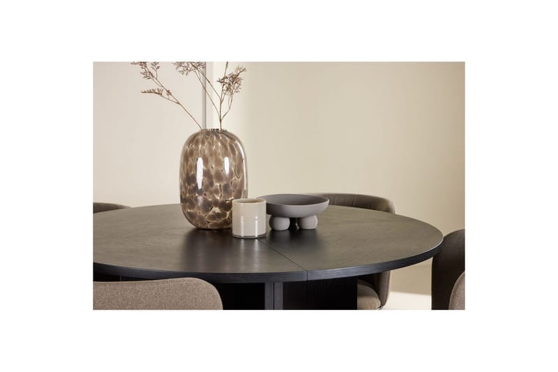 Spisegruppe Strada Rundt 120/170 cm Svart med Edina Stoler 4 stk, Svart / Brun - 4 stk, Svart / Brun - Møbler - Bord - Spisegrupper