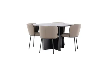Spisegruppe Strada Rundt 120/170 cm Svart med Edina Stoler 4 stk, Svart / Brun - 4 stk, Svart / Brun - Møbler - Bord - Spisegrupper