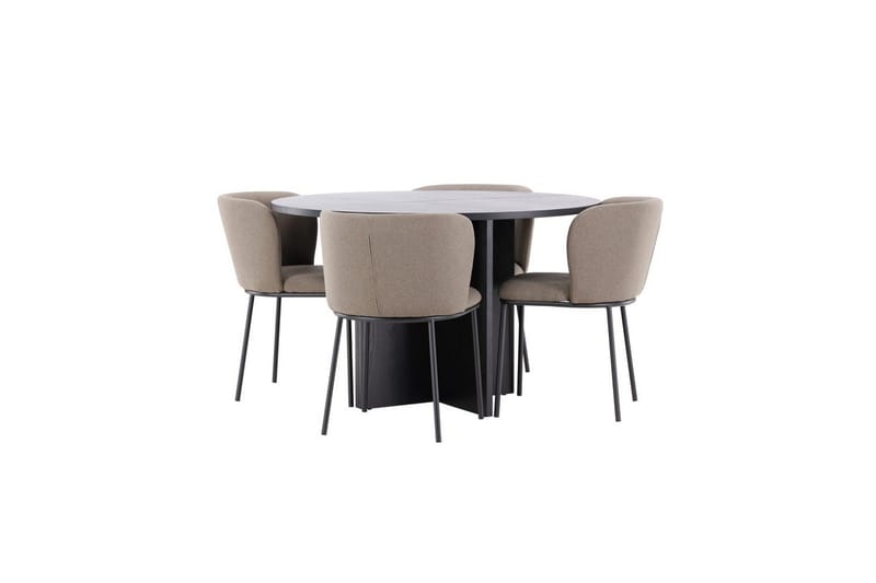 Spisegruppe Strada Rundt 120/170 cm Svart med Edina Stoler 4 stk, Svart / Brun - 4 stk, Svart / Brun - Møbler - Bord - Spisegrupper