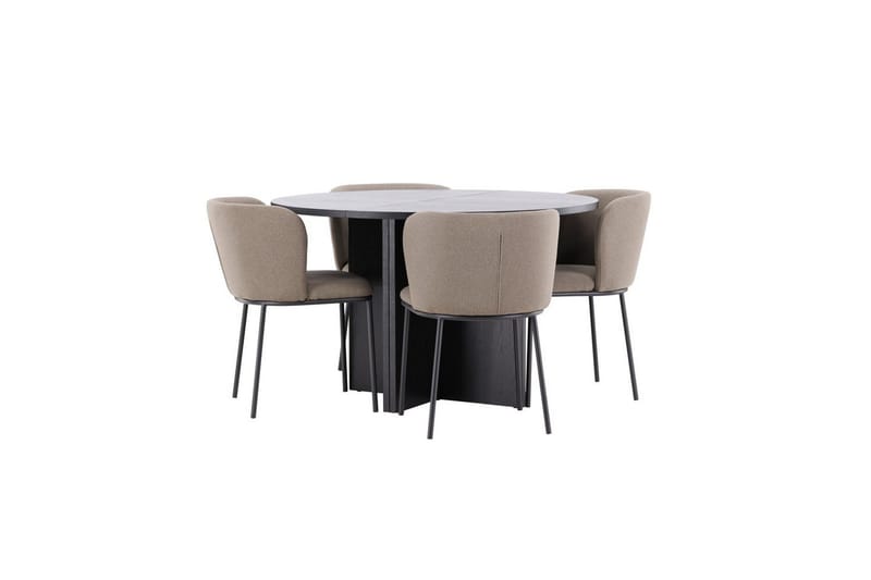 Spisegruppe Strada Rundt 120/170 cm Svart med Edina Stoler 4 stk, Svart / Brun - 4 stk, Svart / Brun - Møbler - Bord - Spisegrupper