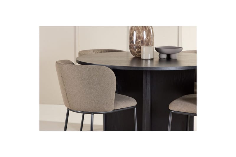 Spisegruppe Strada Rundt 120/170 cm Svart med Edina Stoler 4 stk, Svart / Brun - 4 stk, Svart / Brun - Møbler - Bord - Spisegrupper