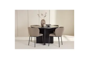 Spisegruppe Strada Rundt 120/170 cm Svart med Edina Stoler 4 stk, Svart / Brun - 4 stk, Svart / Brun - Møbler - Bord - Spisegrupper
