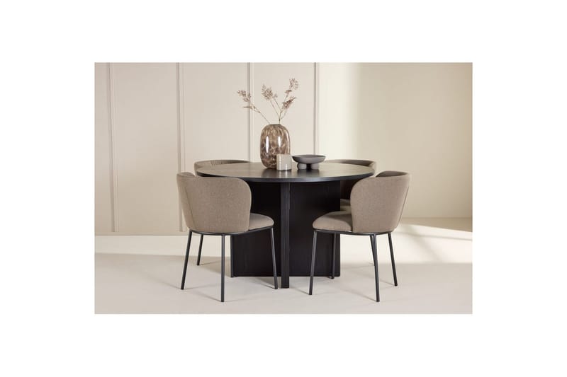 Spisegruppe Strada Rundt 120/170 cm Svart med Edina Stoler 4 stk, Svart / Brun - 4 stk, Svart / Brun - Møbler - Bord - Spisegrupper