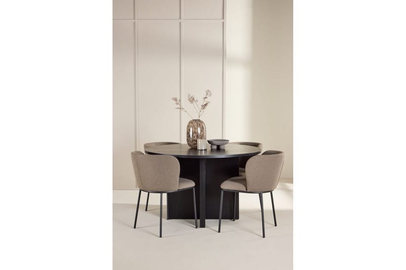 Spisegruppe Strada Rundt 120/170 cm Svart med Edina Stoler 4 stk, Svart / Brun - 4 stk, Svart / Brun - Møbler - Bord - Spisegrupper