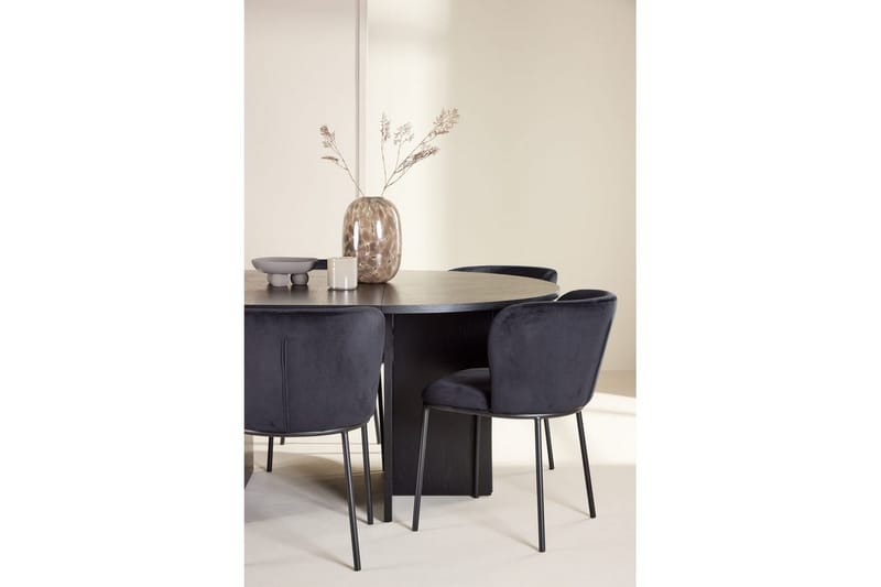 Spisegruppe Strada Rundt 120/170 cm Svart med Edina Stoler 6 stk, Svart - 6 stk, Svart - Møbler - Bord - Spisegrupper