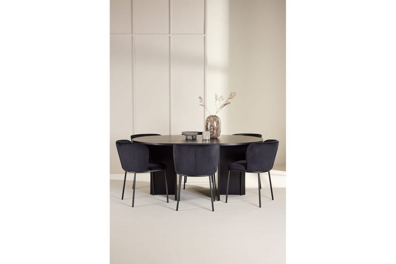 Spisegruppe Strada Rundt 120/170 cm Svart med Edina Stoler 6 stk, Svart - 6 stk, Svart - Møbler - Bord - Spisegrupper