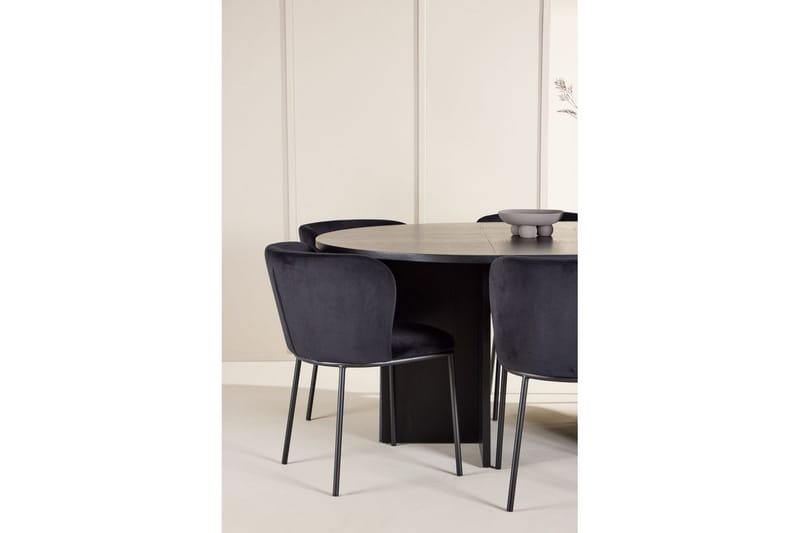 Spisegruppe Strada Rundt 120/170 cm Svart med Edina Stoler 6 stk, Svart - 6 stk, Svart - Møbler - Bord - Spisegrupper