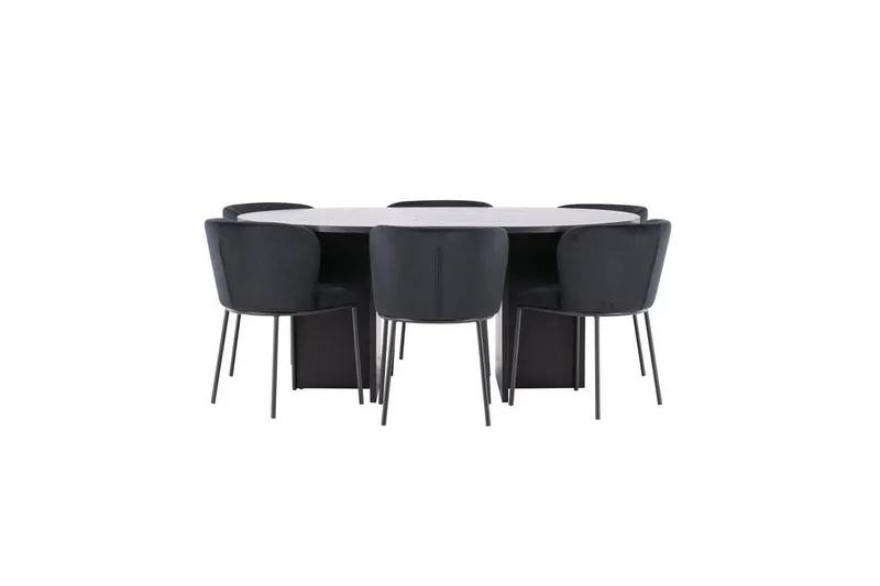 Spisegruppe Strada Rundt 120/170 cm Svart med Edina Stoler 6 stk, Svart, 6 stk, Svart
