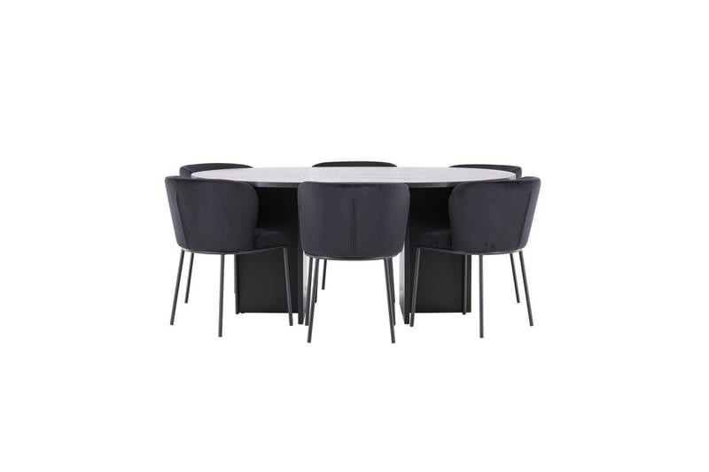 Spisegruppe Strada Rundt 120/170 cm Svart med Edina Stoler 6 stk, Svart - 6 stk, Svart - Møbler - Bord - Spisegrupper