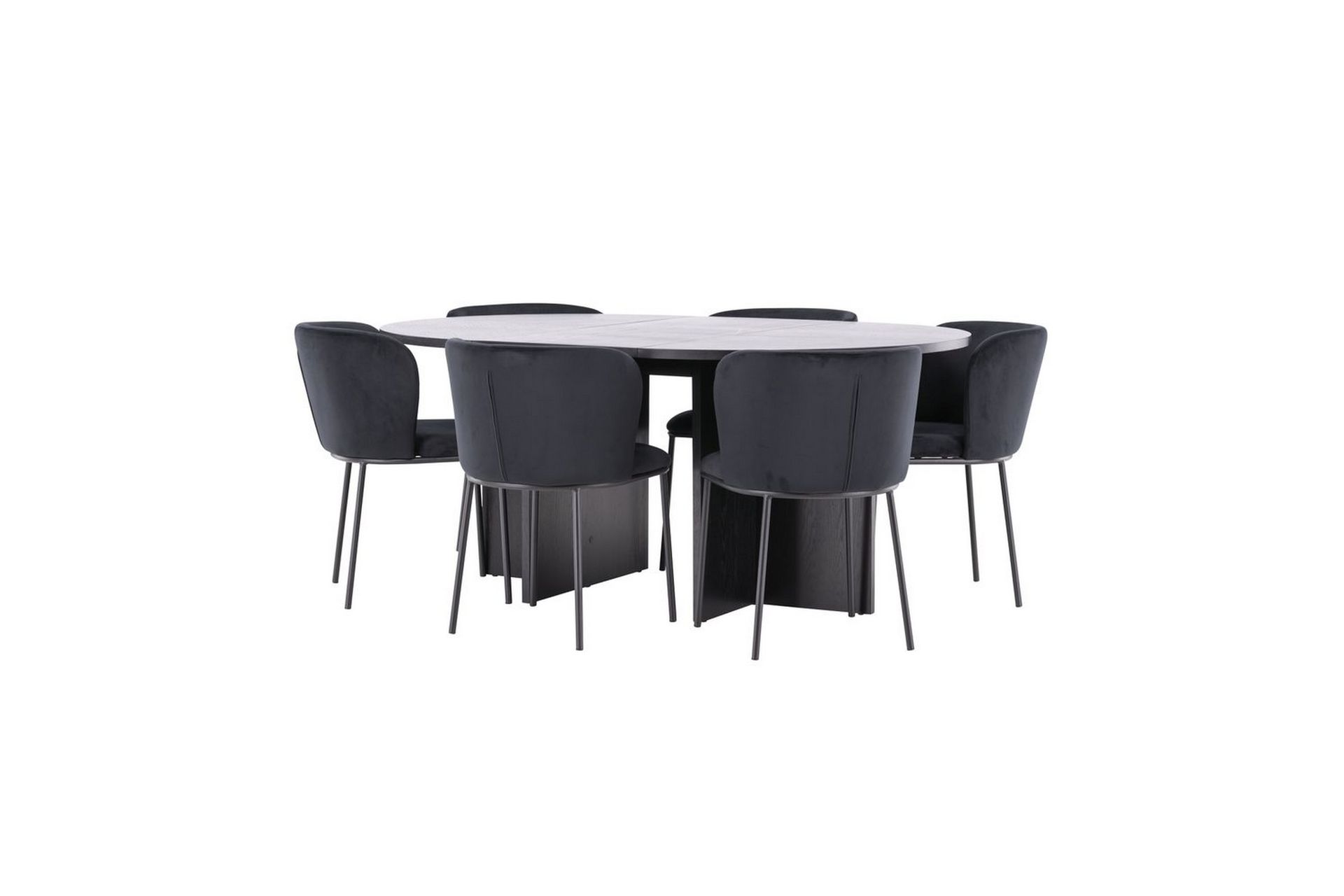 Spisegruppe Strada Rundt 120/170 cm Svart med Edina Stoler 6 stk, Svart - 6 stk, Svart - Møbler - Bord - Spisegrupper
