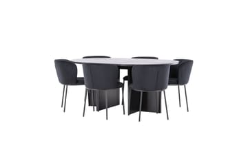 Spisegruppe Strada Rundt 120/170 cm Svart med Edina Stoler 6 stk, Svart - 6 stk, Svart - Møbler - Bord - Spisegrupper