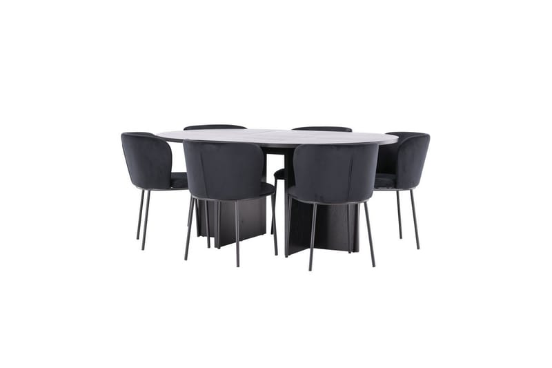 Spisegruppe Strada Rundt 120/170 cm Svart med Edina Stoler 6 stk, Svart - 6 stk, Svart - Møbler - Bord - Spisegrupper
