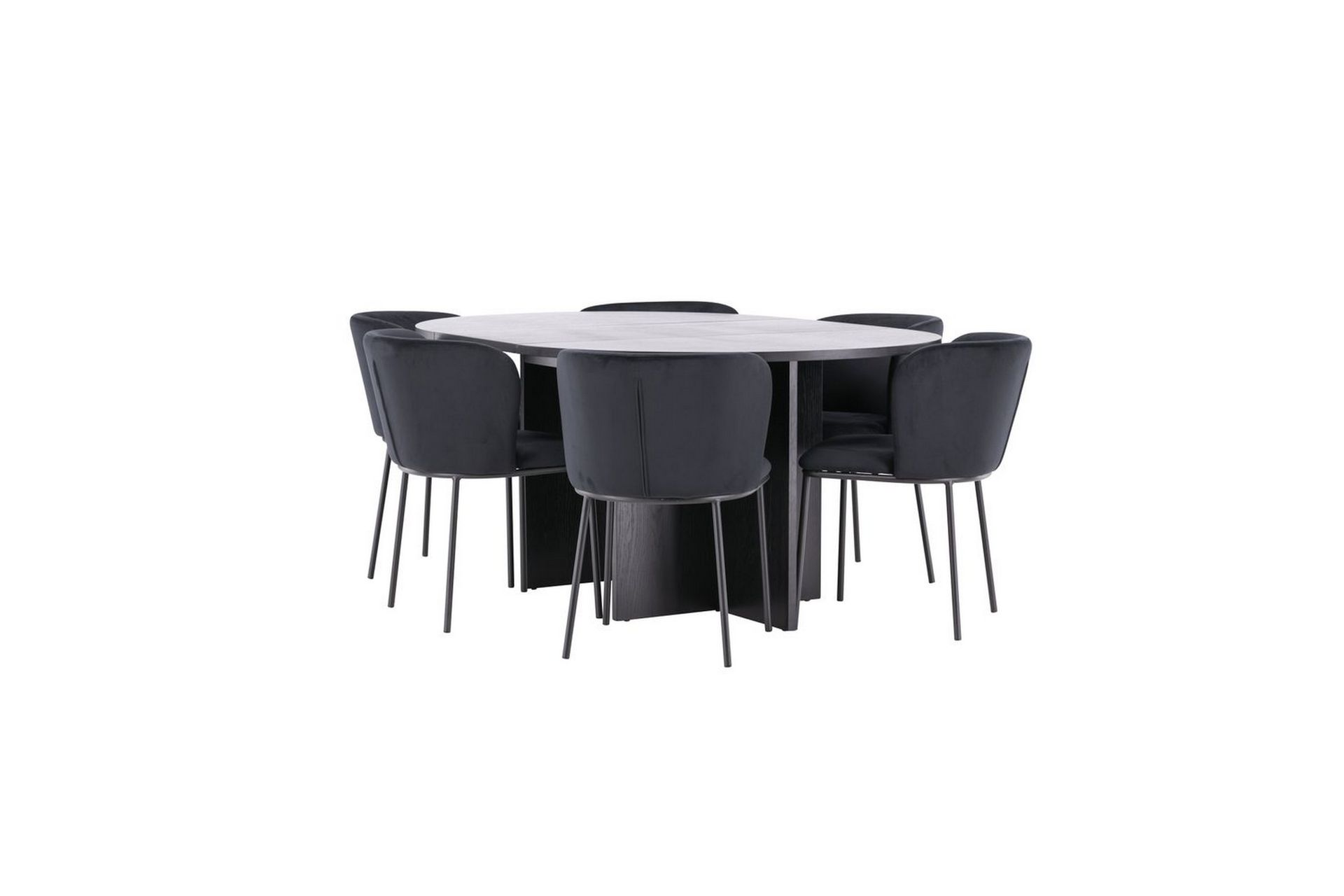 Spisegruppe Strada Rundt 120/170 cm Svart med Edina Stoler 6 stk, Svart - 6 stk, Svart - Møbler - Bord - Spisegrupper