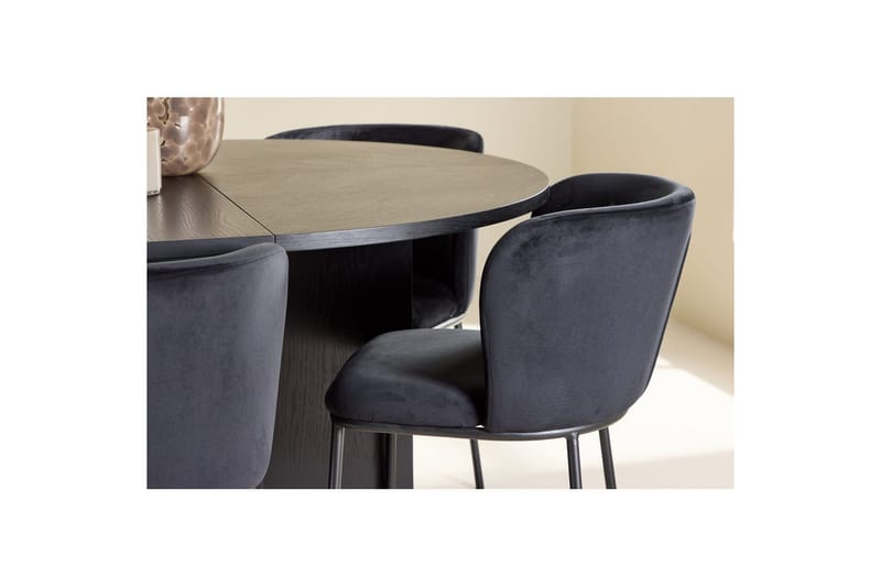 Spisegruppe Strada Rundt 120/170 cm Svart med Edina Stoler 6 stk, Svart - 6 stk, Svart - Møbler - Bord - Spisegrupper