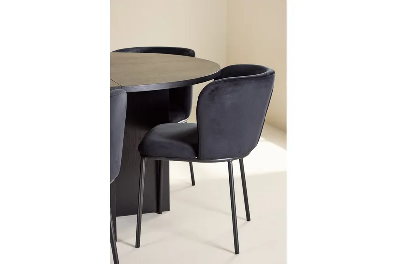 Spisegruppe Strada Rundt 120/170 cm Svart med Edina Stoler 6 stk, Svart - 6 stk, Svart - Møbler - Bord - Spisegrupper