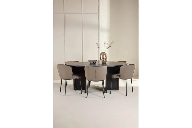 Spisegruppe Strada Rundt 120/170 cm Svart med Edina Stoler 6 stk, Svart / Brun - 6 stk, Svart / Brun - Møbler - Bord - Spisegrupper