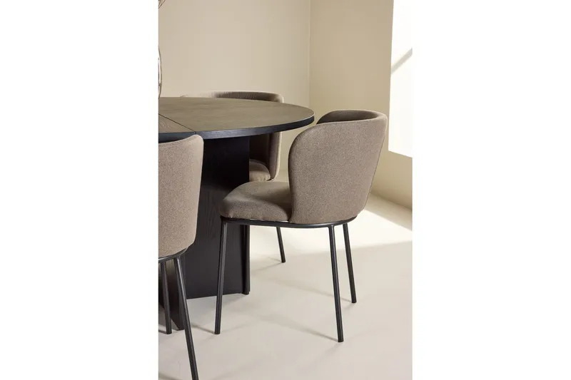 Spisegruppe Strada Rundt 120/170 cm Svart med Edina Stoler 6 stk, Svart / Brun - 6 stk, Svart / Brun - Møbler - Bord - Spisegrupper