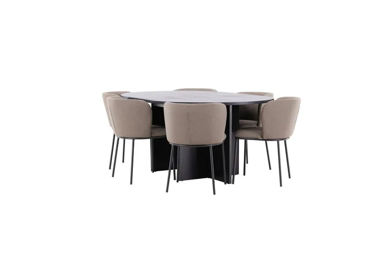 Spisegruppe Strada Rundt 120/170 cm Svart med Edina Stoler 6 stk, Svart / Brun - 6 stk, Svart / Brun - Møbler - Bord - Spisegrupper