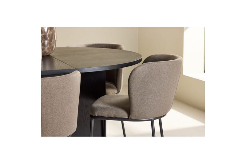 Spisegruppe Strada Rundt 120/170 cm Svart med Edina Stoler 6 stk, Svart / Brun - 6 stk, Svart / Brun - Møbler - Bord - Spisegrupper