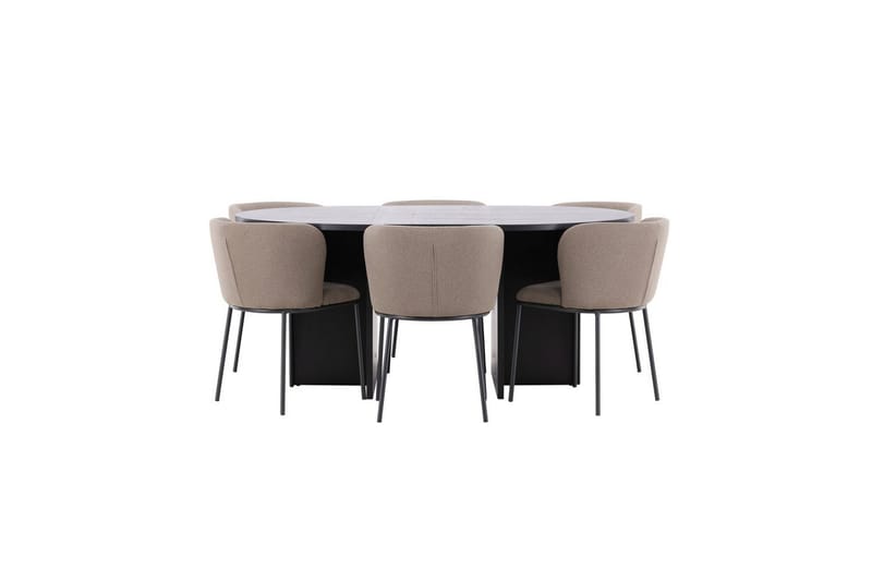 Spisegruppe Strada Rundt 120/170 cm Svart med Edina Stoler 6 stk, Svart / Brun - 6 stk, Svart / Brun - Møbler - Bord - Spisegrupper