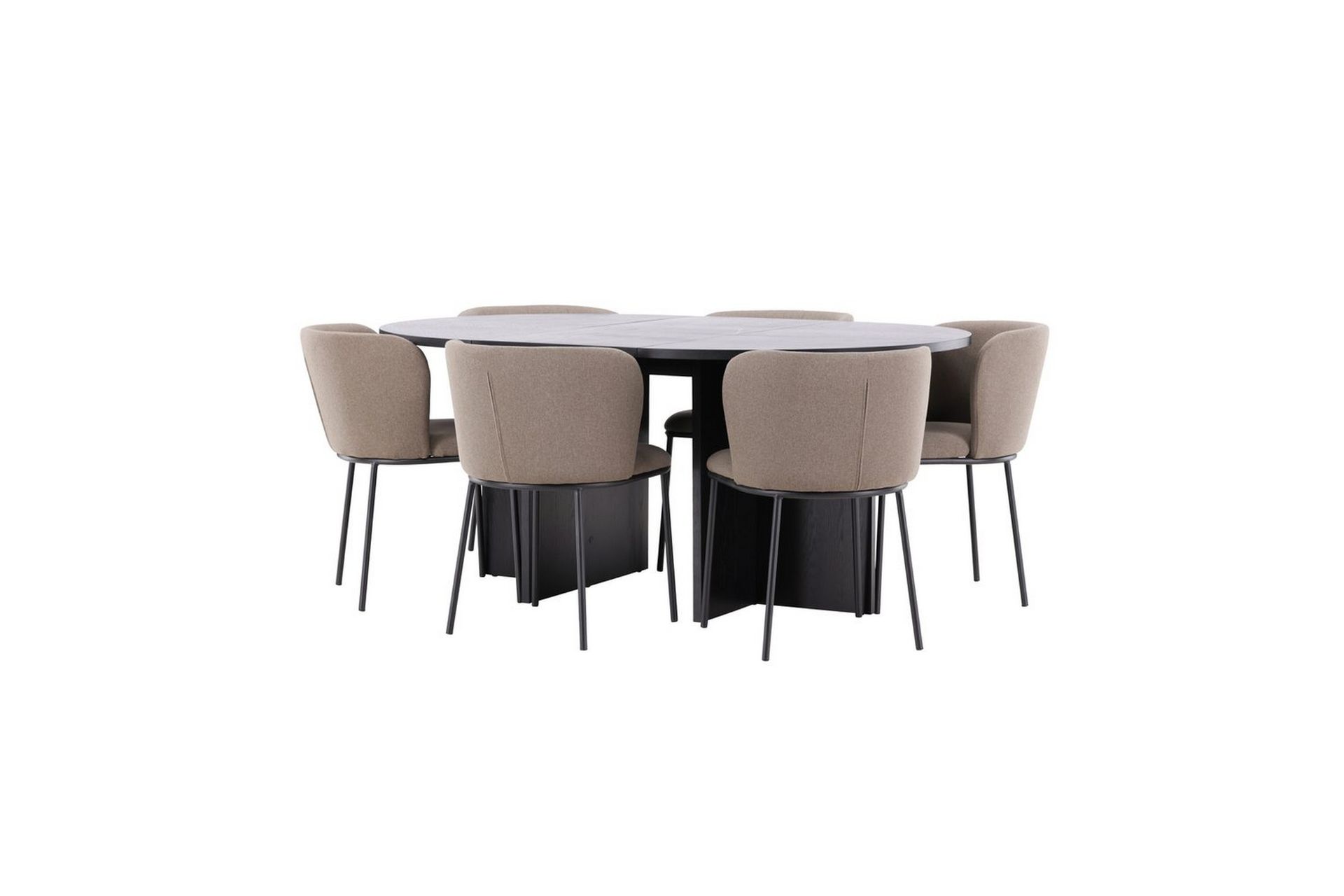 Spisegruppe Strada Rundt 120/170 cm Svart med Edina Stoler 6 stk, Svart / Brun - 6 stk, Svart / Brun - Møbler - Bord - Spisegrupper