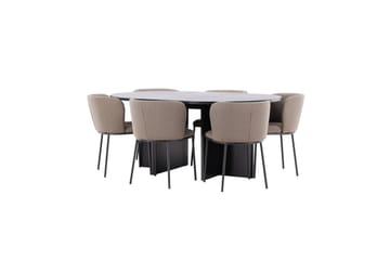 Spisegruppe Strada Rundt 120/170 cm Svart med Edina Stoler 6 stk, Svart / Brun - 6 stk, Svart / Brun - Møbler - Bord - Spisegrupper