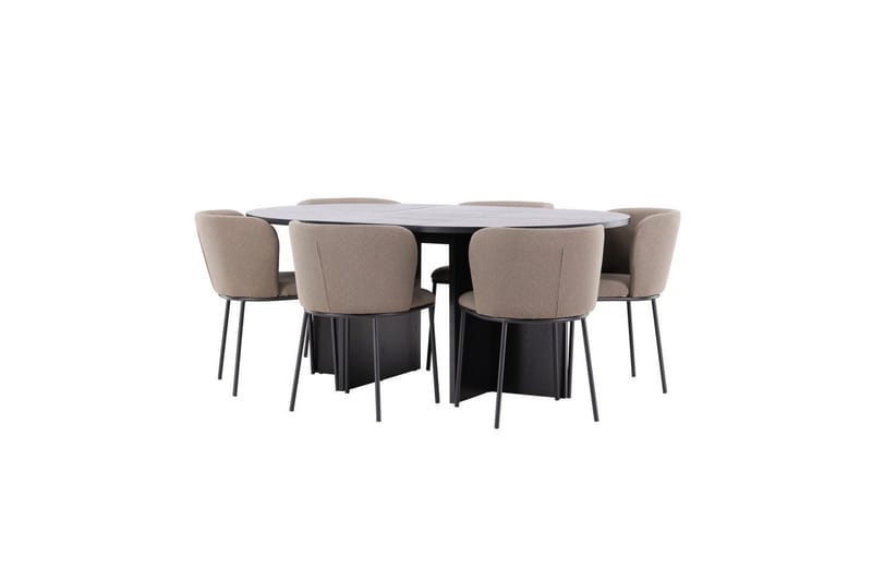 Spisegruppe Strada Rundt 120/170 cm Svart med Edina Stoler 6 stk, Svart / Brun - 6 stk, Svart / Brun - Møbler - Bord - Spisegrupper
