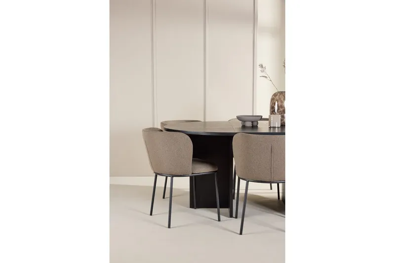 Spisegruppe Strada Rundt 120/170 cm Svart med Edina Stoler 6 stk, Svart / Brun - 6 stk, Svart / Brun - Møbler - Bord - Spisegrupper