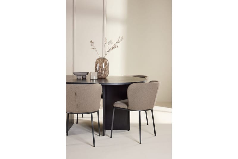 Spisegruppe Strada Rundt 120/170 cm Svart med Edina Stoler 6 stk, Svart / Brun - 6 stk, Svart / Brun - Møbler - Bord - Spisegrupper