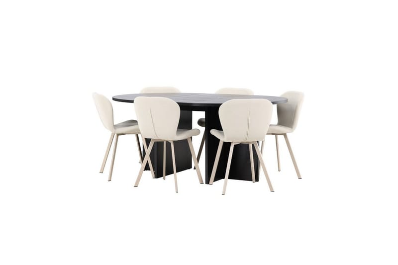 Spisegruppe Strada Rundt 120/170 cm Svart med Lilja Stoler 6 stk - 6 stk - Møbler - Bord - Spisegrupper