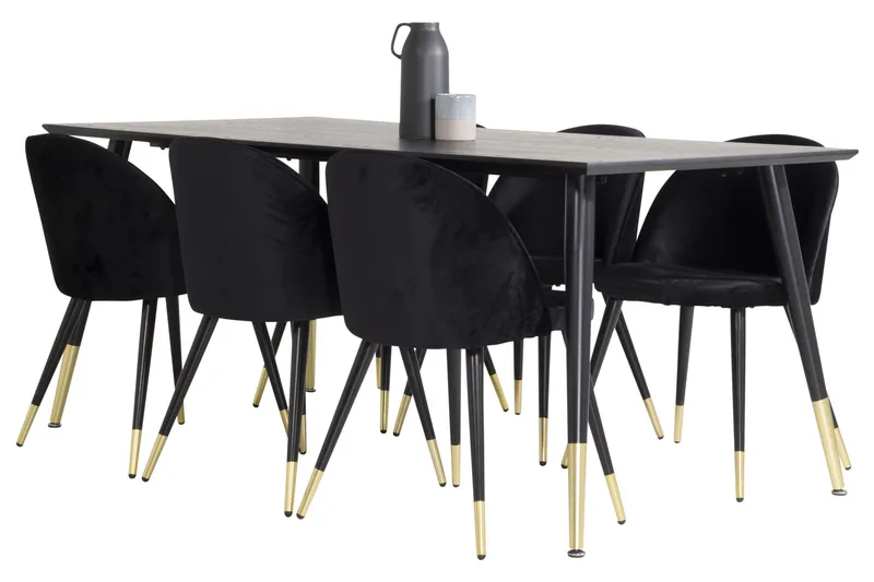 Spisegruppe Venture Home Balisa spisegruppe 180 cm rektangulær med 6 Sedavi-stoler Svart/GULL - Møbler - Bord - Spisegrupper