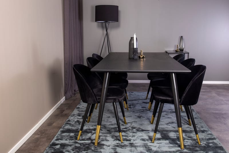 Spisegruppe Venture Home Balisa spisegruppe 180 cm rektangulær med 6 Sedavi-stoler Svart/GULL - Møbler - Bord - Spisegrupper