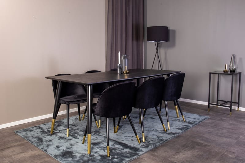 Spisegruppe Venture Home Balisa spisegruppe 180 cm rektangulær med 6 Sedavi-stoler Svart/GULL - Møbler - Bord - Spisegrupper