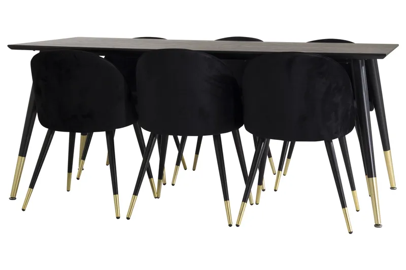 Spisegruppe Venture Home Balisa spisegruppe 180 cm rektangulær med 6 Sedavi-stoler Svart/GULL, undefined