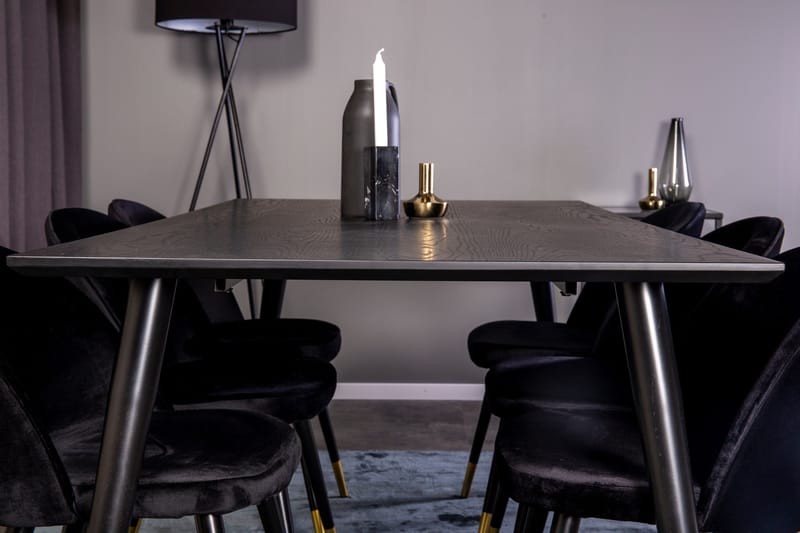 Spisegruppe Venture Home Balisa spisegruppe 180 cm rektangulær med 6 Sedavi-stoler Svart/GULL - Møbler - Bord - Spisegrupper