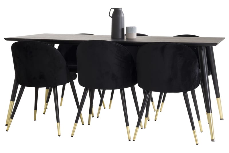 Spisegruppe Venture Home Balisa spisegruppe 180 cm rektangulær med 6 Sedavi-stoler Svart/GULL - Møbler - Bord - Spisegrupper