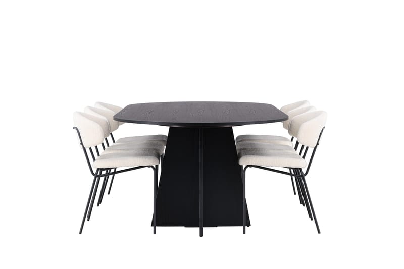 Spisegruppe Venture Home Bootcut ovalt spisebord – svart/svart finér + Chico spisestol – svart/hvit bouclé _6 Svart - Møbler - Bord - Spisegrupper