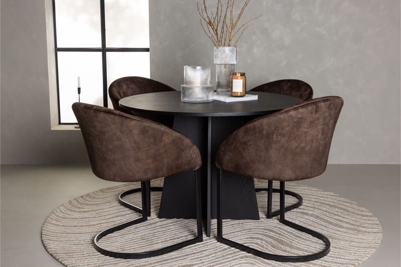 Spisegruppe Venture Home Bootcut spisegruppe 110 cm rund med 4 Evening-stoler Svart/mørk brun - Møbler - Bord - Spisegrupper
