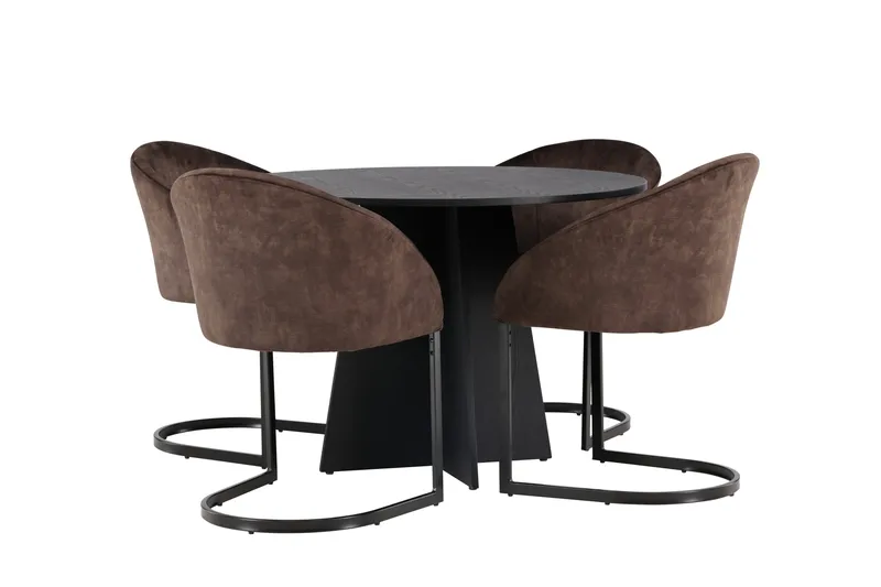 Spisegruppe Venture Home Bootcut spisegruppe 110 cm rund med 4 Evening-stoler Svart/mørk brun - Møbler - Bord - Spisegrupper