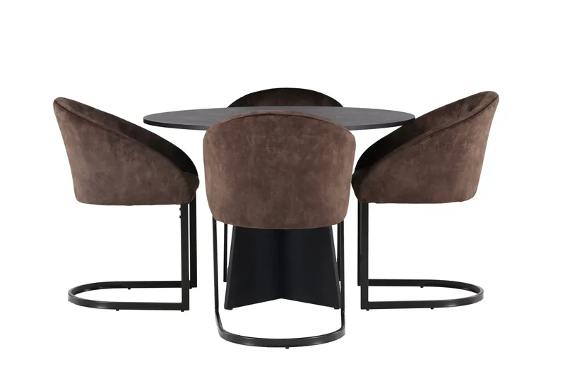 Spisegruppe Venture Home Bootcut spisegruppe 110 cm rund med 4 Evening-stoler Svart/mørk brun, undefined