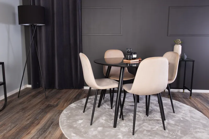 Spisegruppe Venture Home Deandra spisegruppe 100 cm rund med 4 Bennie-stoler Beige/Svart - Møbler - Bord - Spisegrupper