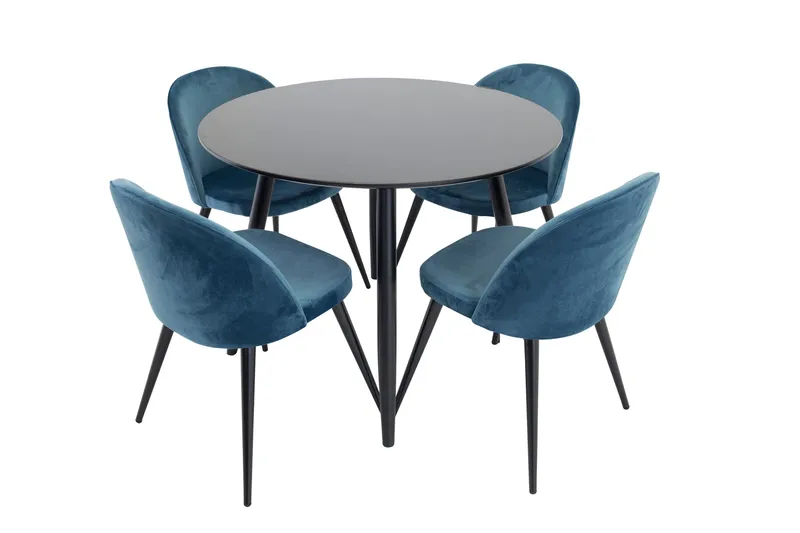 Spisegruppe Venture Home Deandra spisegruppe 100 cm rund med 4 Sedavi-stoler Svart/blå - Møbler - Bord - Spisegrupper
