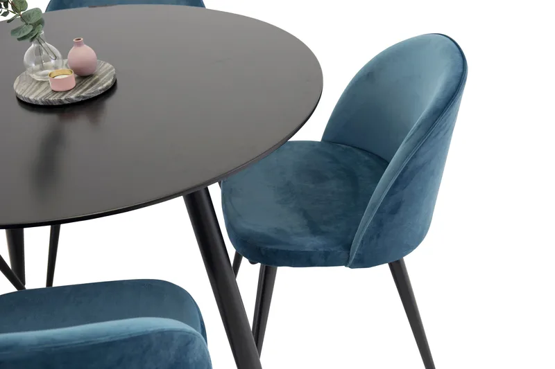 Spisegruppe Venture Home Deandra spisegruppe 100 cm rund med 4 Sedavi-stoler Svart/blå, undefined